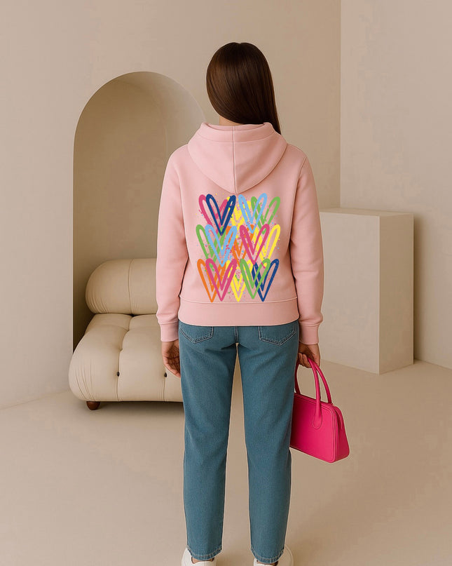 Multicoloured Heart Printed Hoodie