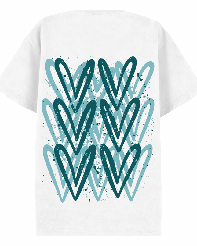 Teal Heart Printed T-shirt Adult