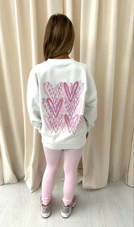 Baby Pink Candy Cane Heart Graffiti Sweatshirt Legging Set White