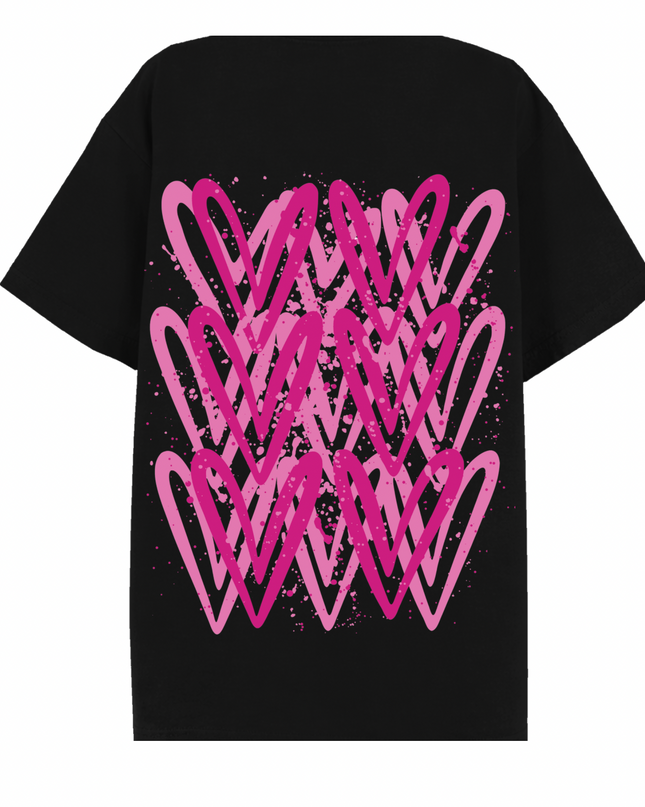 Hot Pink Heart Printed T-shirt Adult