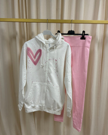 Pink Hearts Spray Painted Zip Up Hoodie & Leggings Adults