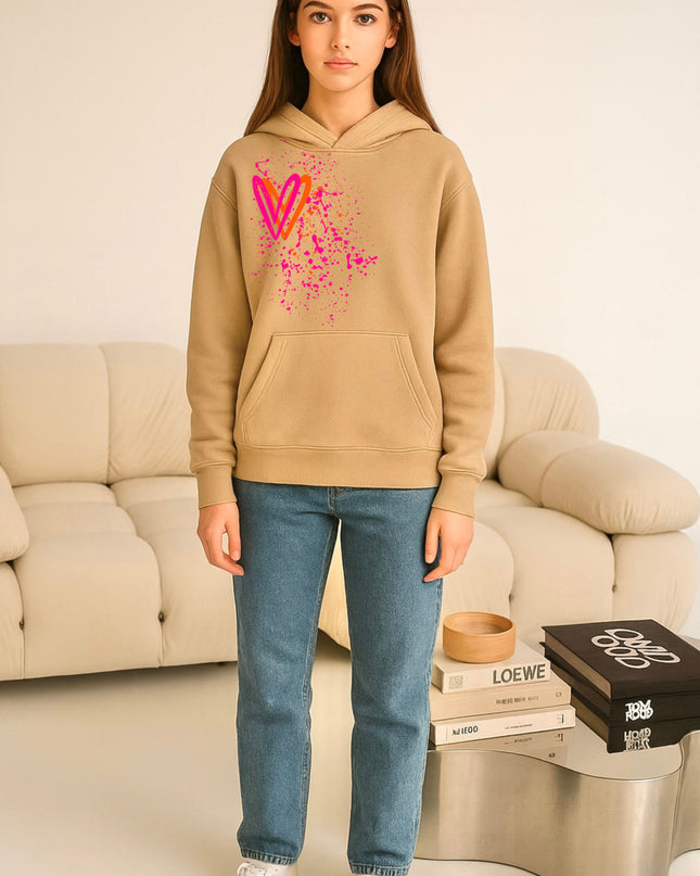 Neon Pink And Orange Heart Printed Hoodie