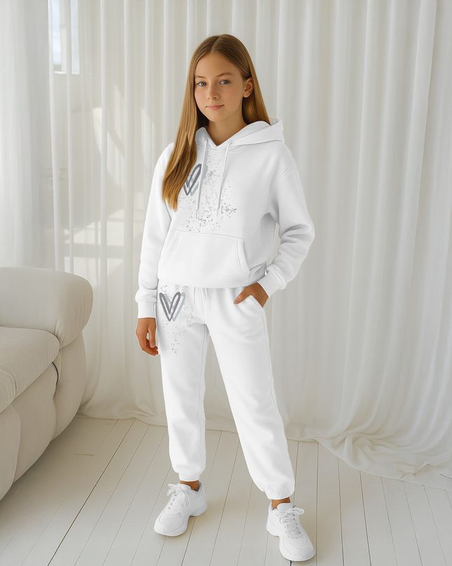 Grey Hearts Printed Hooded Tracksuit Kids