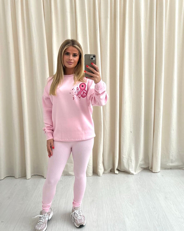 Pink Evil Eye, Peace, Heart Printed Sweatshirt & Leggings Adults