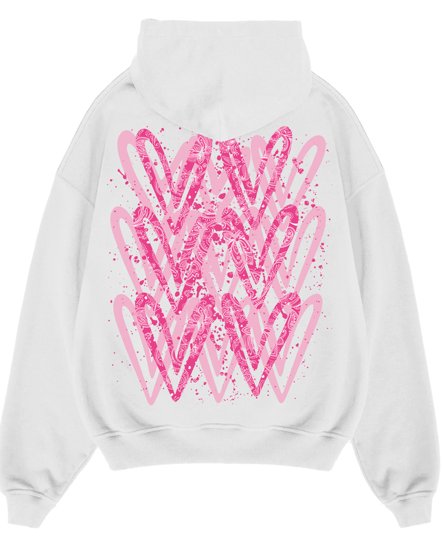 Hot Pink Paisley Heart Printed Hoodie Adults