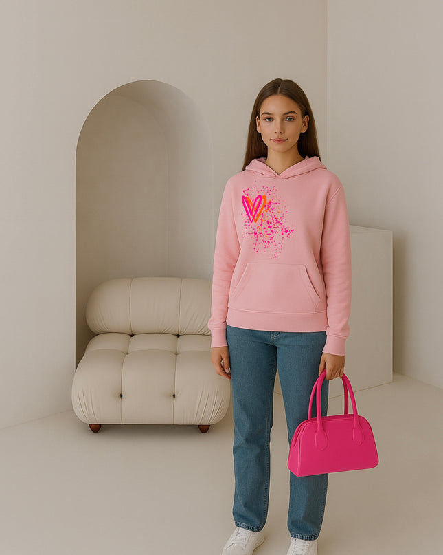 Neon Pink And Orange Heart Printed Hoodie