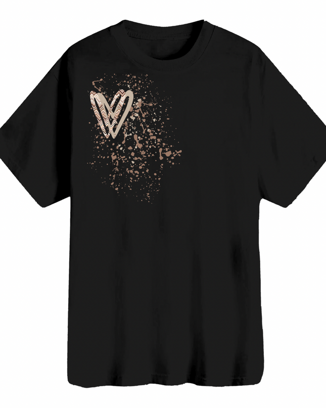 Beige Zig Zag Heart Printed T-shirt Adult