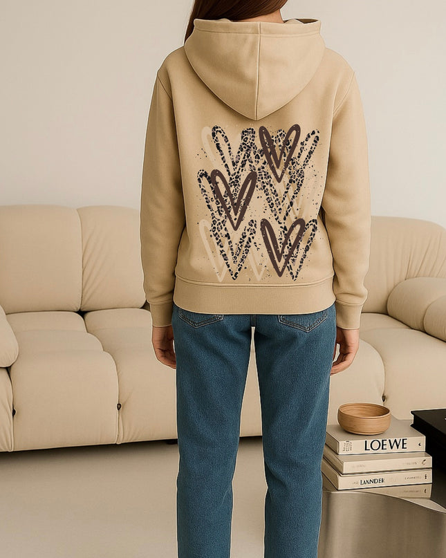 Brown Leopard Heart Printed Hoodie