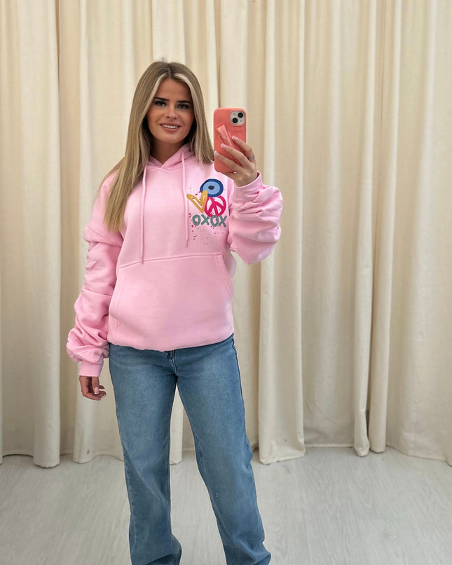 XOXO Printed Ruched Hoodie