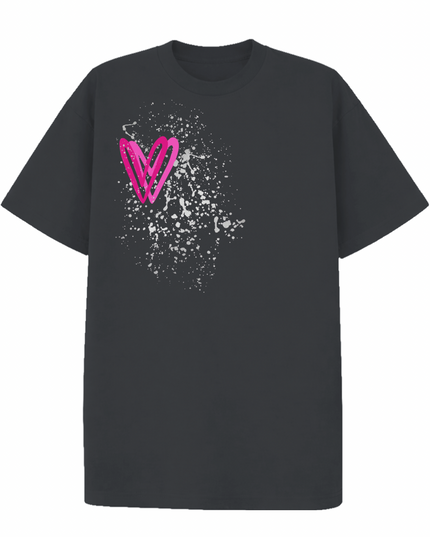 Hot Pink/Silver Heart Printed T-shirt Adult