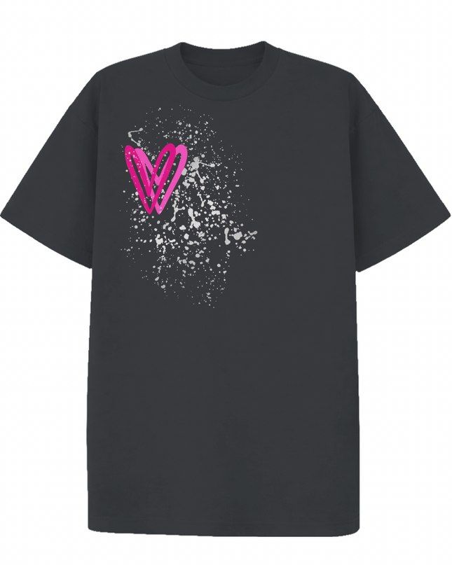 Hot Pink/Silver Heart Printed T-shirt Adult