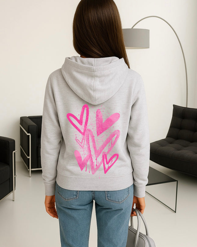 Hot Pink Scatter Hearts Printed Hoodie