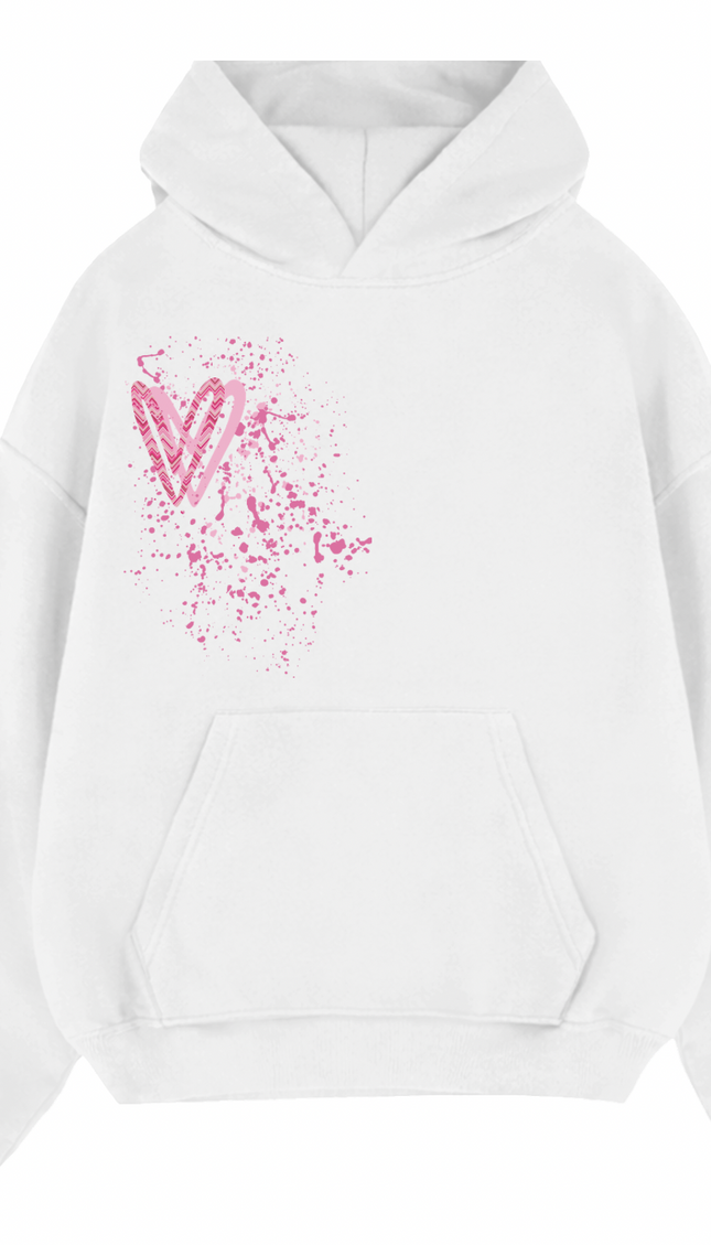 Hot Pink Zig Zag Heart Printed Hoodie – image 8
