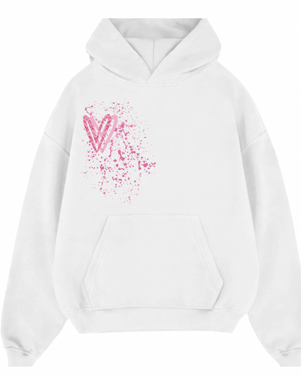 Hot Pink Zig Zag Heart Printed  Hoodie Kids