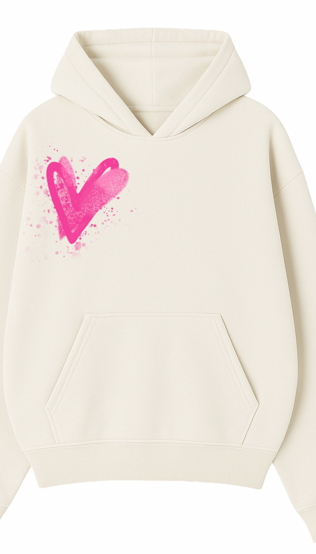 Hot Pink Scatter Heart Printed Hoodie by Miss Runway – image 2