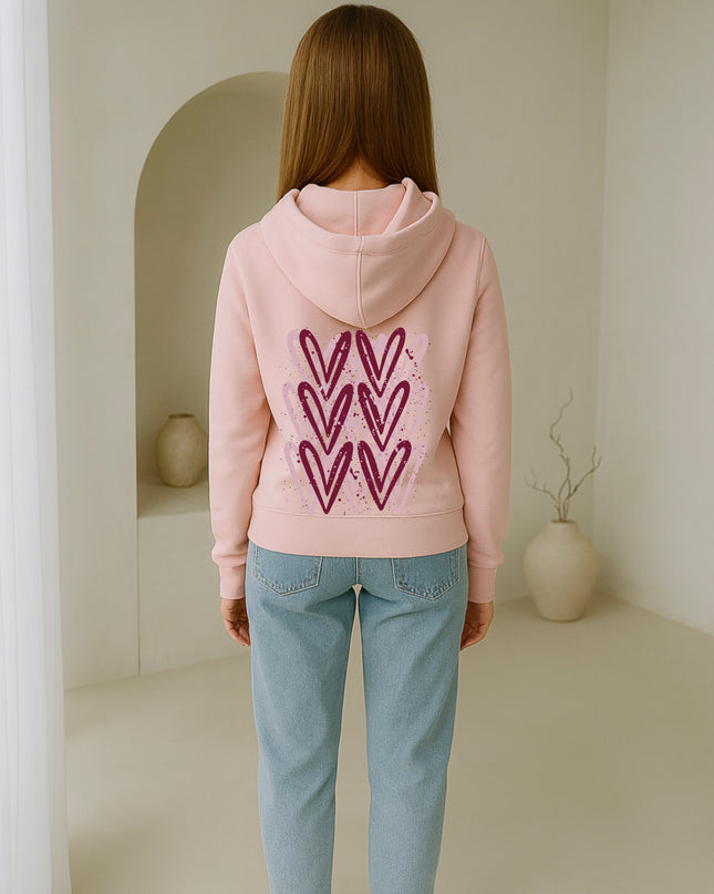 Burgundy Heart Printed Hoodie