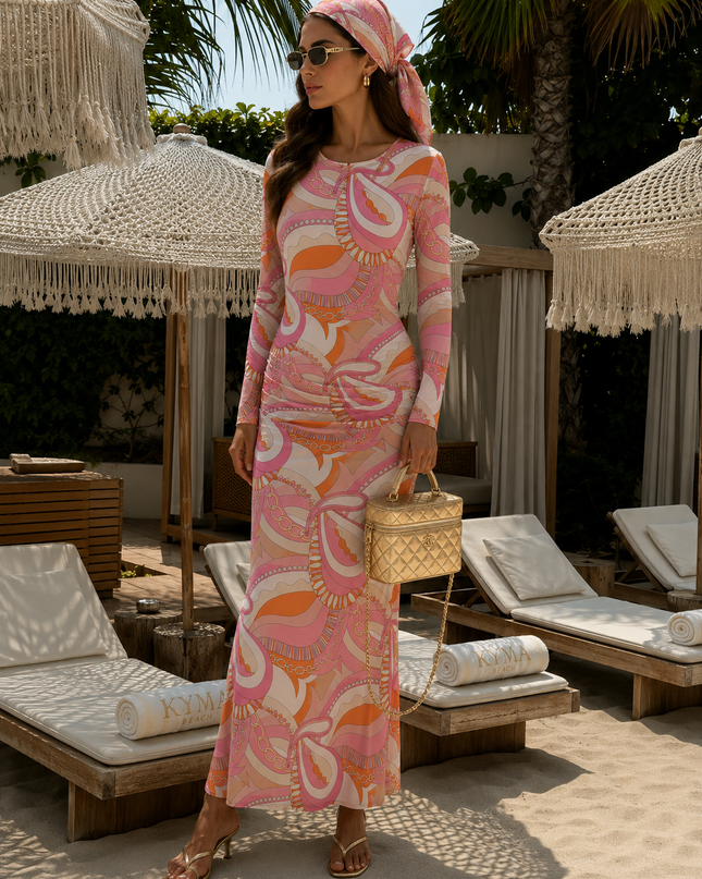 Endless Opulence Mesh Maxi Dress Pink, Beige & Orange (Pre order 15th June)