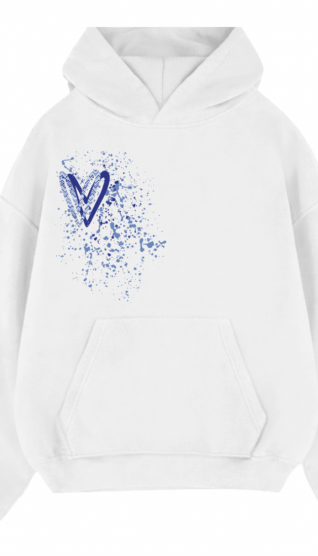 Royal Blue Zig Zag Heart Printed Hoodie – image 6