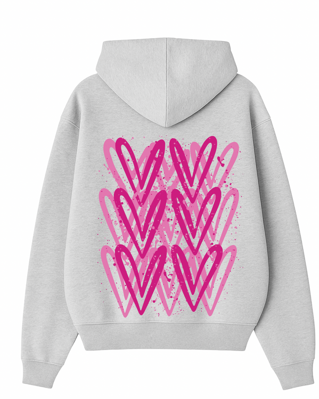 Hot Pink Heart Printed Hoodie Adults