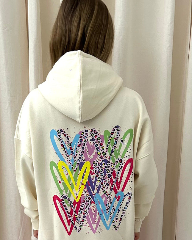Multicoloured Leopard Heart Printed Hoodie Adults