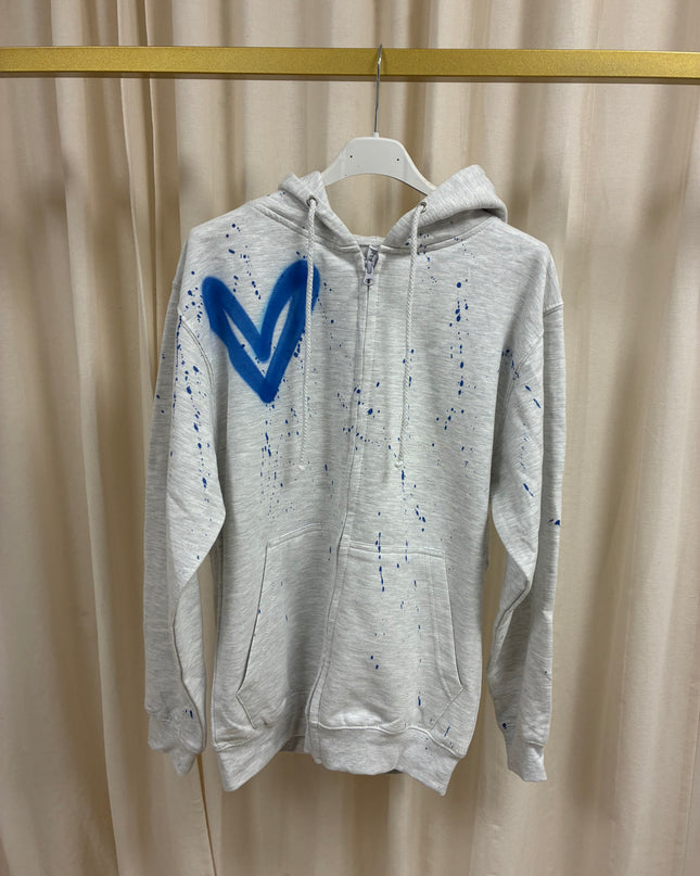 Royal Blue Spray Painted Zip Up Ash Grey Hoodie Kids