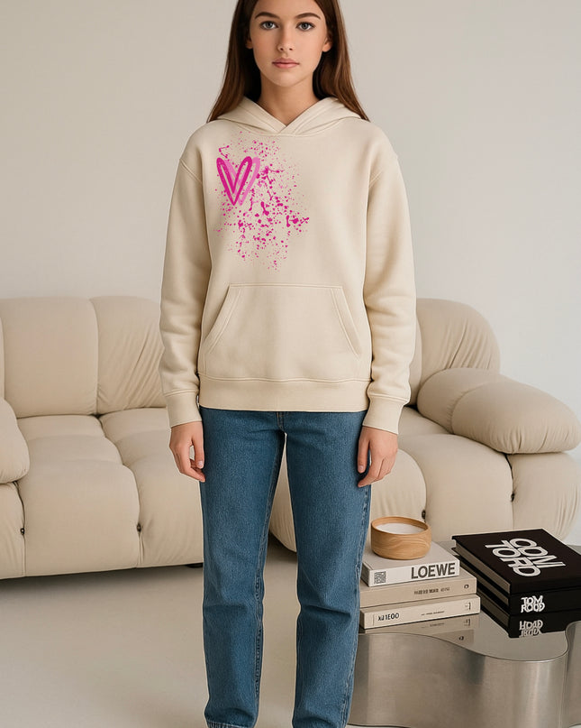 Hot Pink Heart Printed Hoodie
