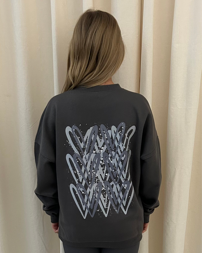 Grey Heart Printed Sweatshirt Adults