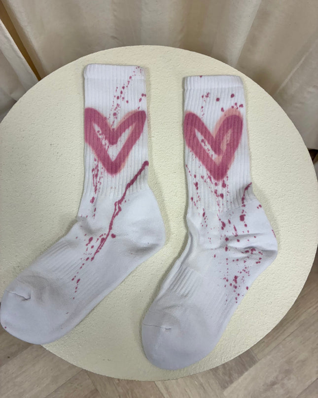Pink Heart Spray Painted Socks