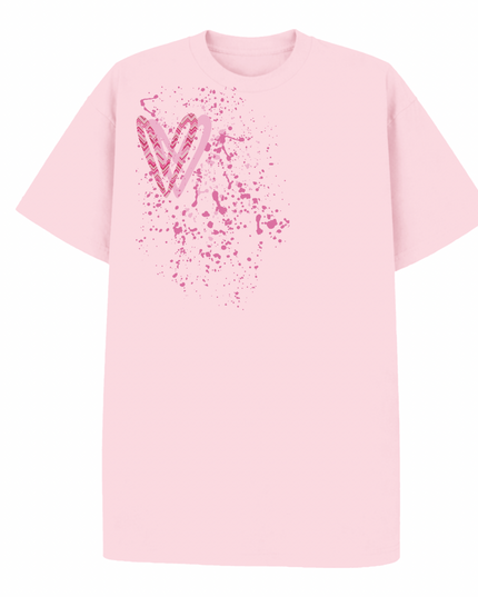 Hot Pink Zig Zag Heart Printed T-shirt Adult