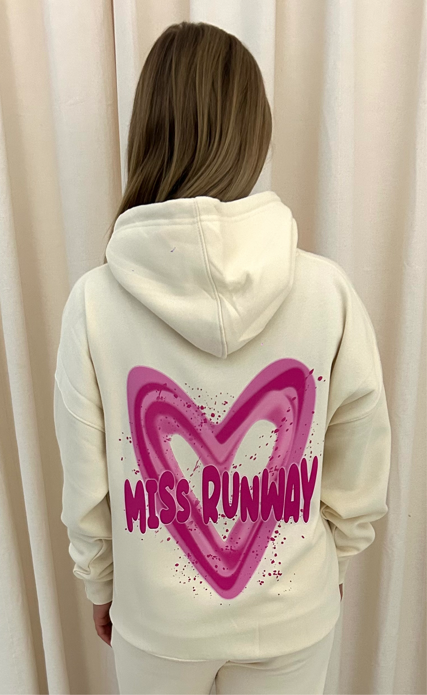 Miss Runway Pink Heart Graffiti Hoodie Cream