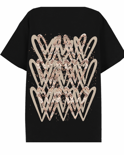 Beige Zig Zag Heart Printed T-shirt Adult