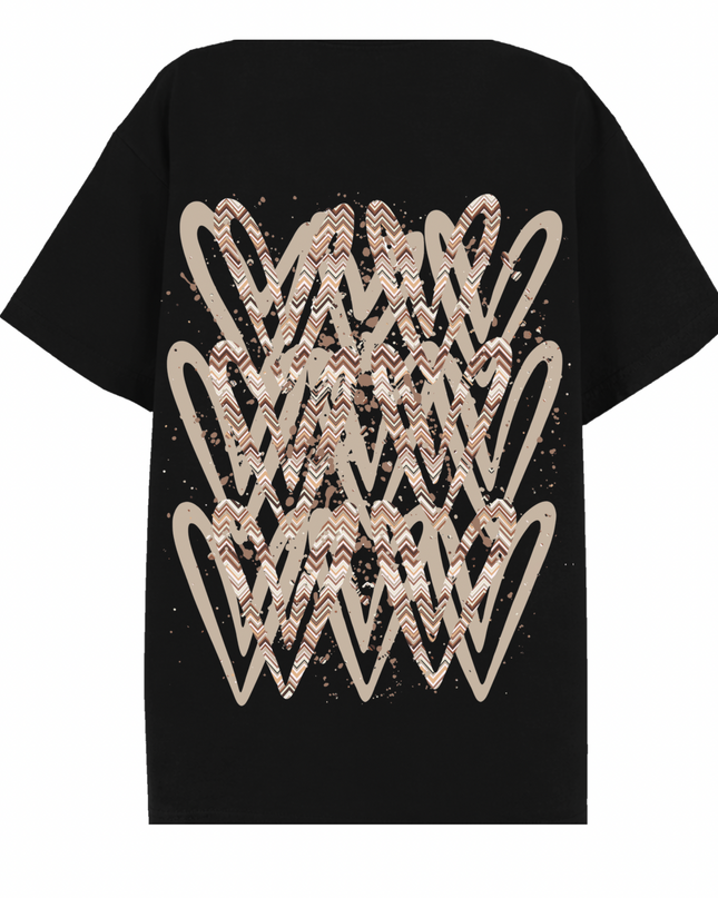 Beige Zig Zag Heart Printed T-shirt Adult