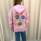 Neon Heart Evil Eye Graffiti Ruched Hoodie Pink