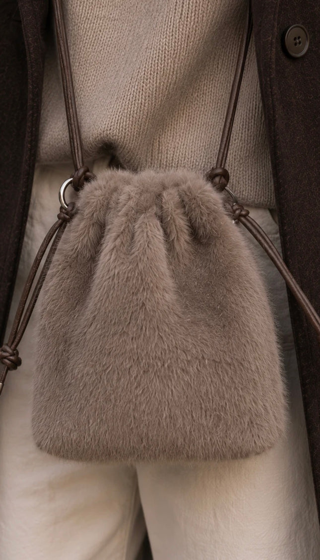 Faux Fur Crossbody Taupe – women's bag by Miss Runway