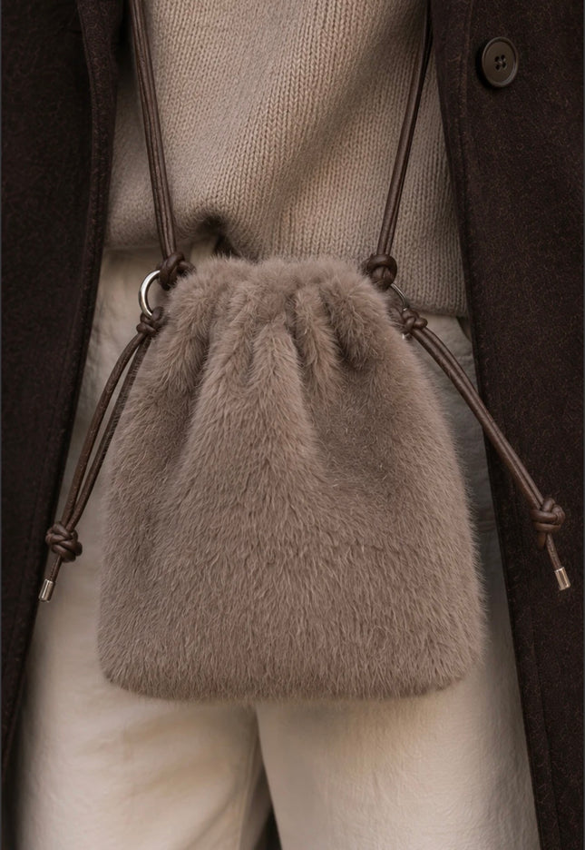 Faux Fur Crossbody Taupe