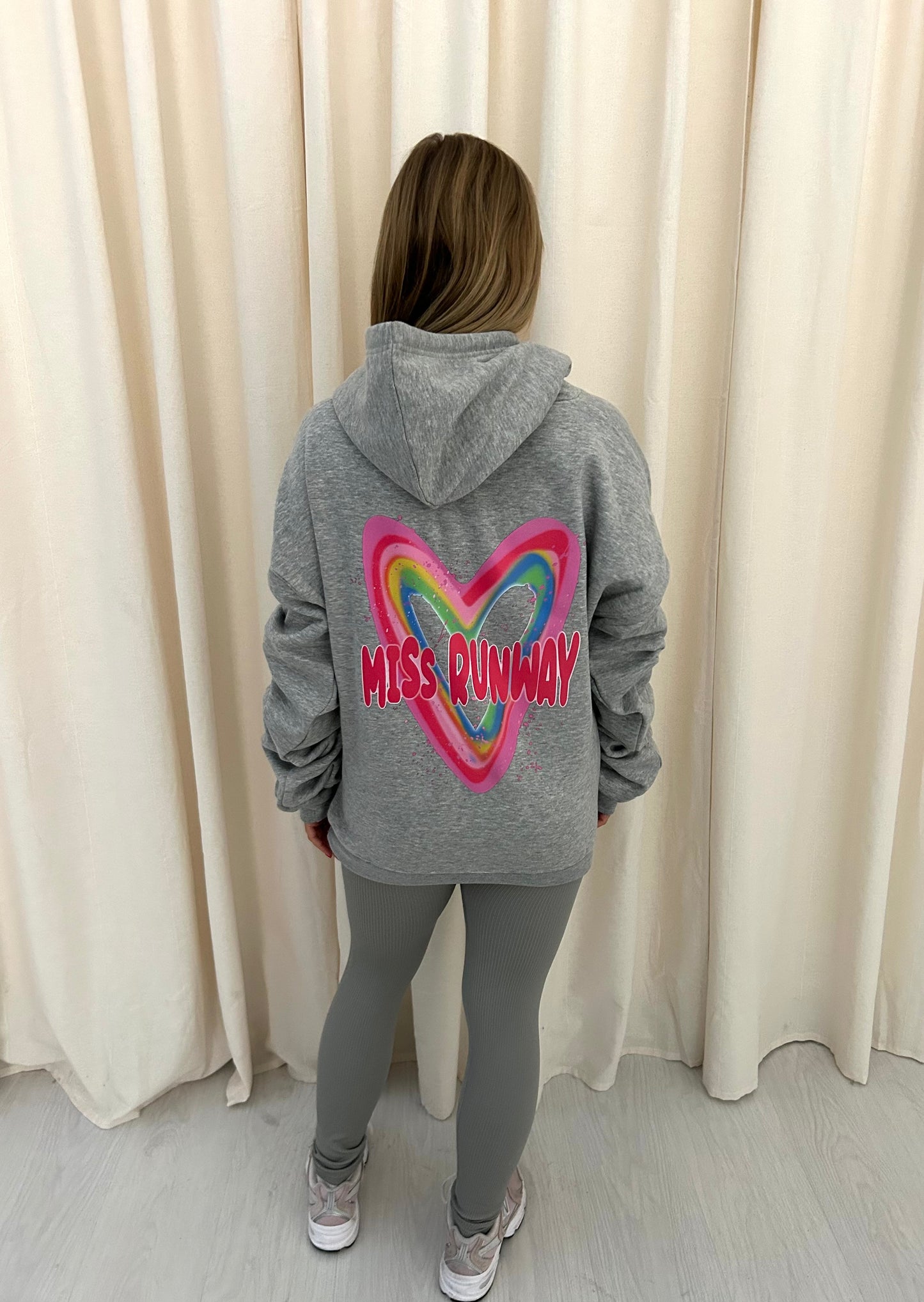 Miss Runway Multicolour Heart Graffiti Ruched Hoodie And Legging Set Grey