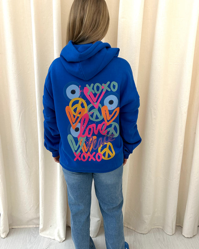 XOXO Graffiti Ruched Hoodie Royal Blue