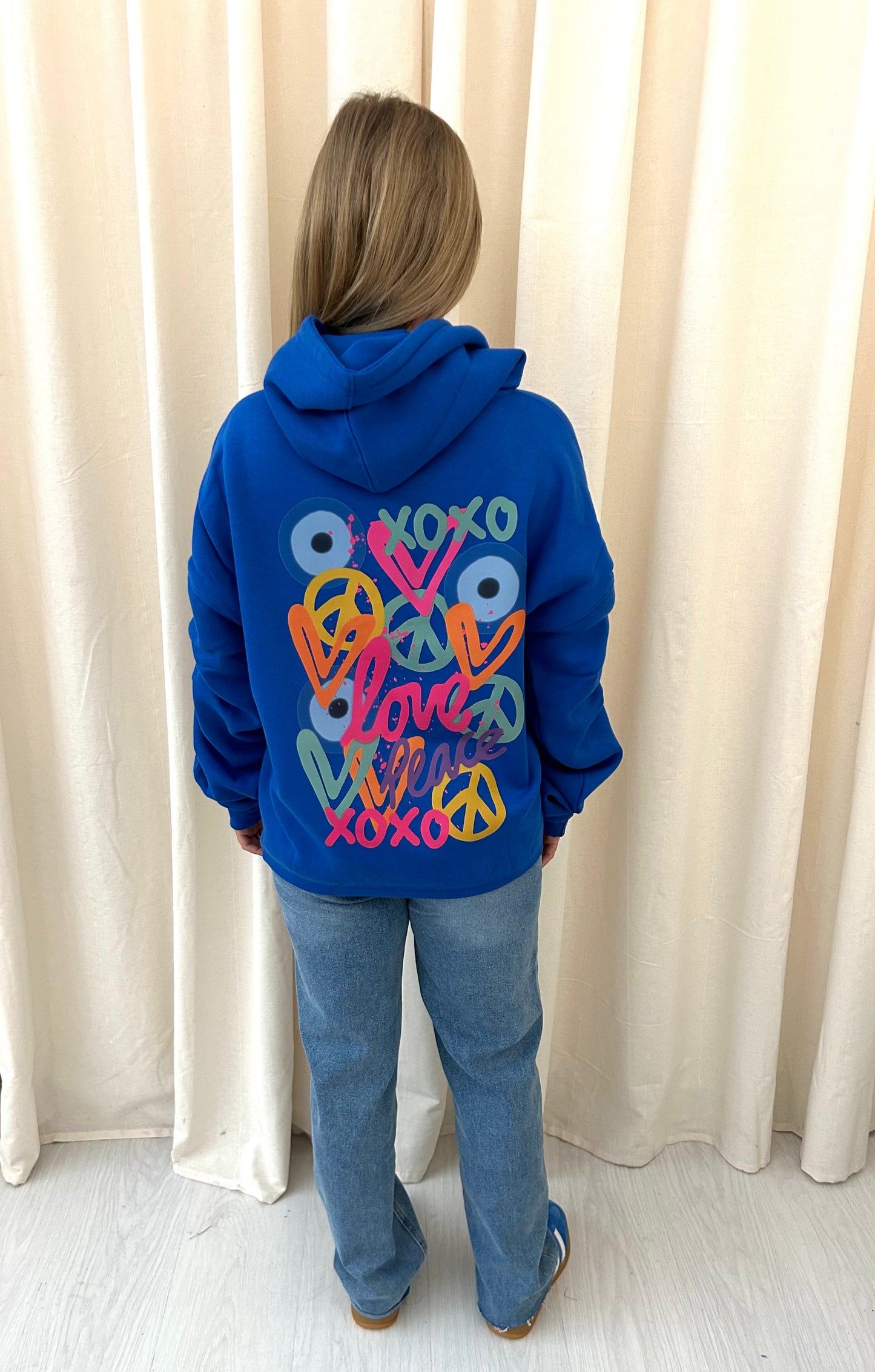 XOXO Graffiti Ruched Hoodie Royal Blue