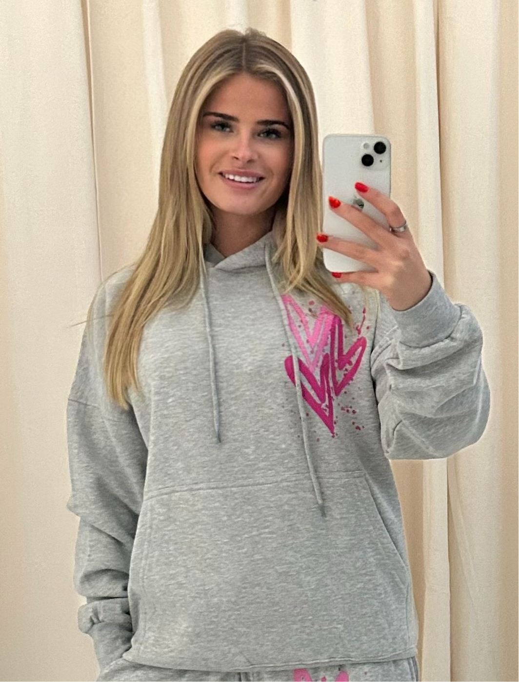 Miss Runway Pink Heart Graffiti Hoodie Grey