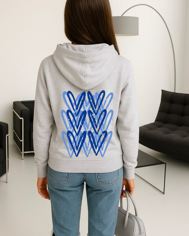 Royal Blue/Silver Heart Printed Hoodie