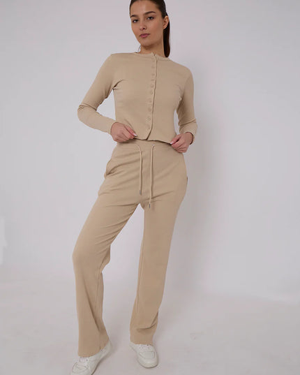 Button Loungewear Co ord Beige