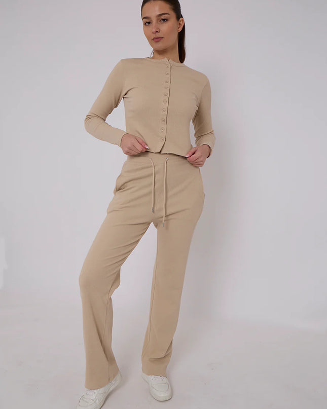 Button Loungewear Co ord Beige