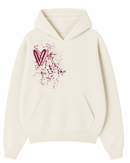 Burgundy Heart Printed Hoodie Kids