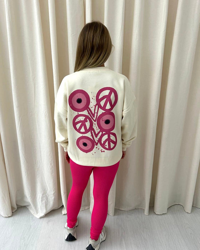 Pink Evil Eye, Peace, Heart Printed Sweatshirt & Leggings Adults