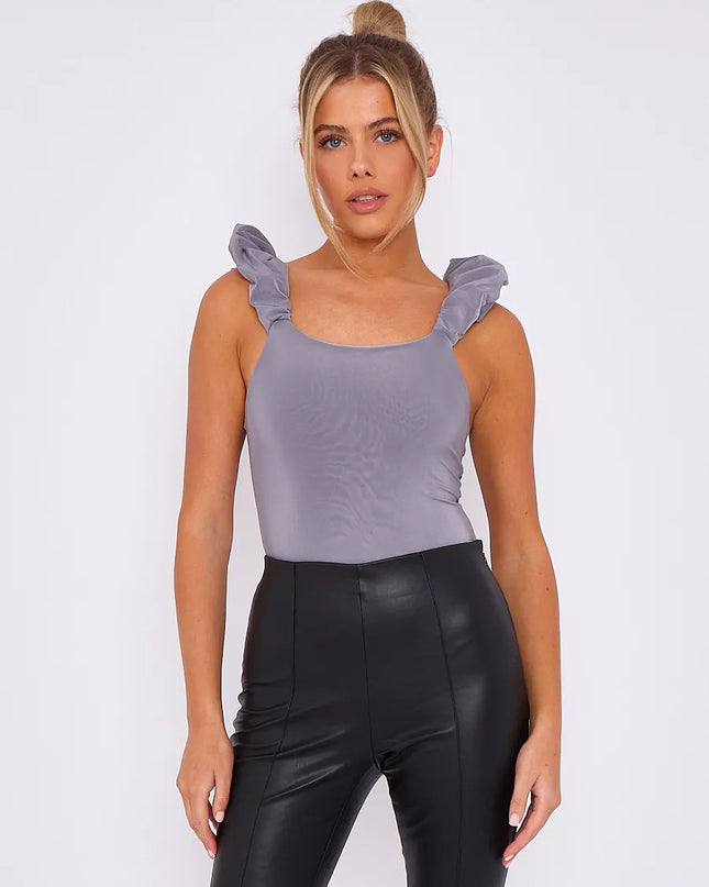 Ruched Sleeve Bodysuit Charcoal Grey