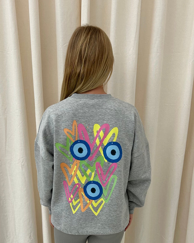 Neon Heart Evil Eye Printed Sweatshirt Adults