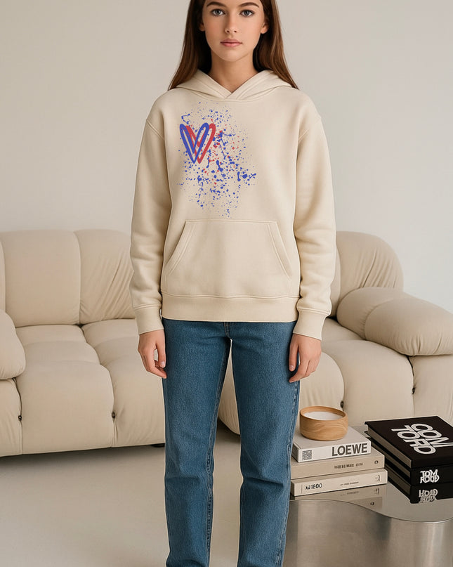 Red/Royal Blue Heart Printed Hoodie