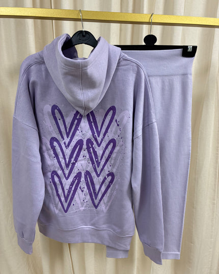 Lilac Heart Printed Hoodie & Leggings Adults