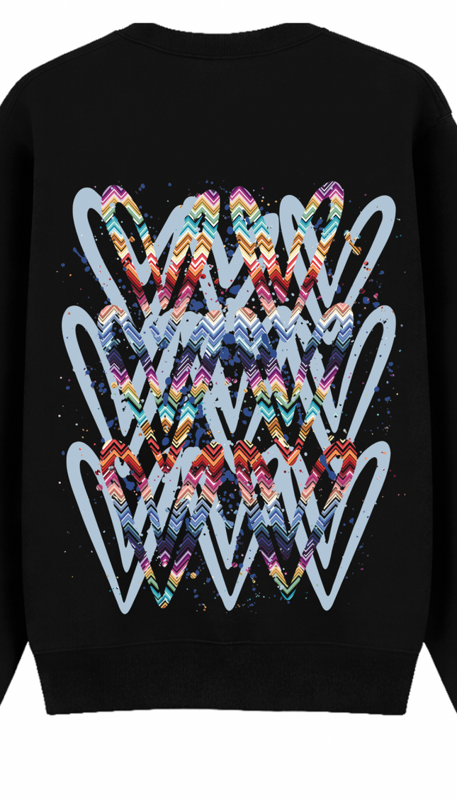 Multicoloured Zig Zag Heart Printed Sweatshirt – image 7