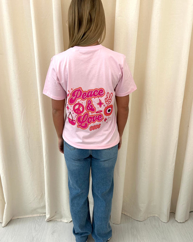 Pink & Orange Peace & Love Printed T-shirt Pink Adult